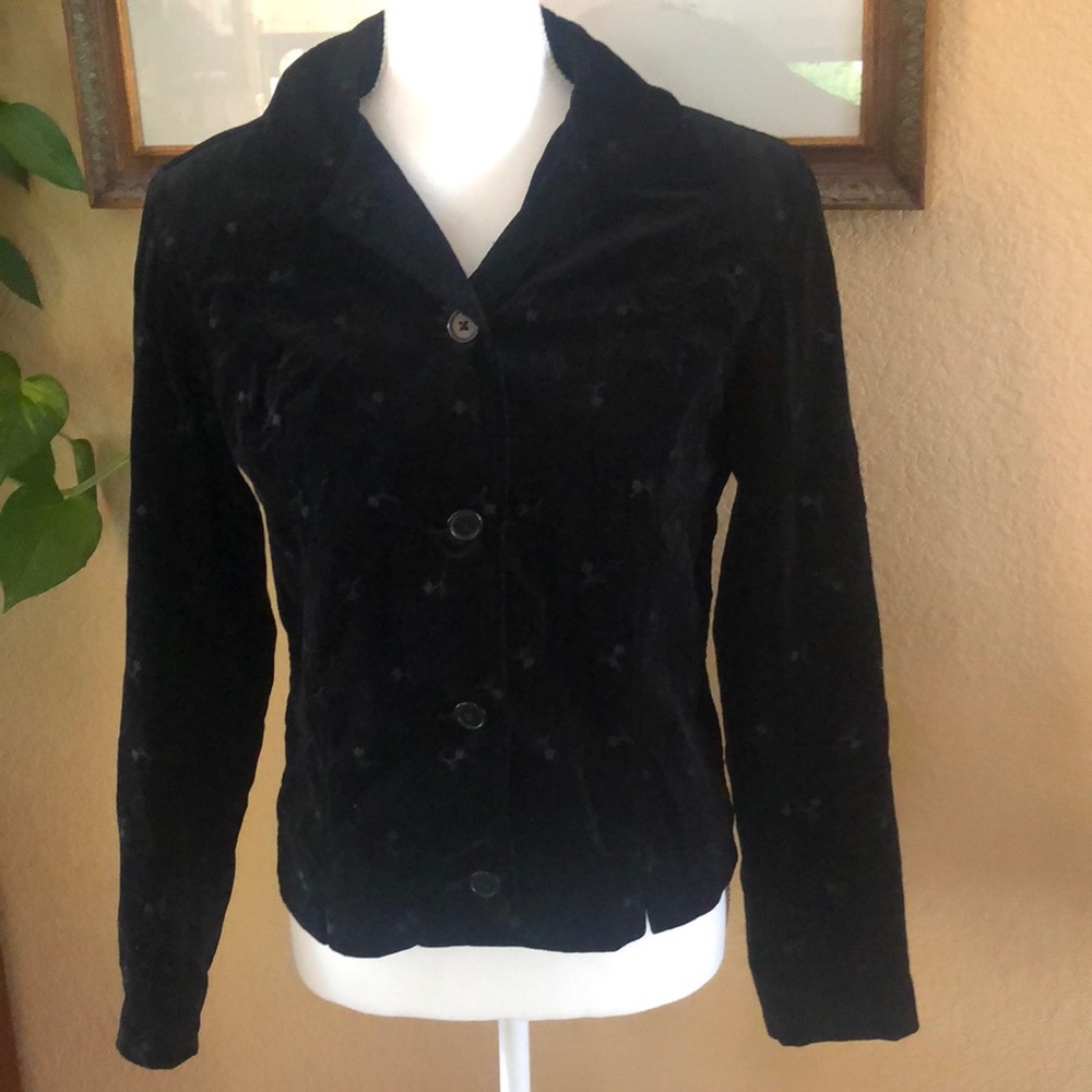 AT Denim Jacket —Black with Silver Tulips